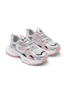 Okurime. 2025 Summer New Breathable Mesh Hollow Sport Shoes, Fashion Chunky Sneakers For Women, Street Style - Pink On White - View 3