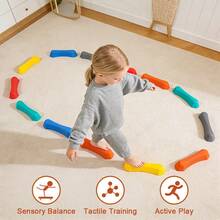 Tastplatten und Sinnesintegration Stepping Stones Balance Board Log Bridge, 12-teiliges Gleichgewichts-Trainingsgerät für Kinder, Kindergarten, Zuhause und Outdoor, inkl. Antirutsch-Pads, fördert Koordination, Gleichgewicht, Tastsinn, Bewegung, Motorik und Körperwahrnehmung, ideale Trainingshilfe für Kita, Grundschule und Therapie - Verschiedenfarbig - Übersicht 4