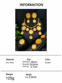 1 Necklace, 1 Pair Earrings, 1 Bracelet, 1 Ring Fashion Women's Round Portrait Gold Pendant Jewelry Set 4pcs Middle East Dubai Europe America Africa Bride Wedding Banquet Dress Accessories Dating Valentine's Day Mother's Day Halloween Christmas Holiday Gift Daily Wear - Yellow Gold - View 6