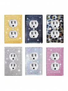 1pc Power Socket Panel Cover/Outlet Protector, Silver Rhinestone Inlaid Shiny Decorative Light Switch Panel (Suitable For Bedroom And Home Decor); Also Includes Home Decor Stickers/Wall Decals/Vinyl Stickers, Suitable For Spring Home Refresh, Decorative Accents And As Birthday Or Graduation Gifts. - Multiple Styles - View 6