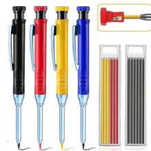 2.8mm Woodworking Pencil Set, Mechanical Deep Hole Marking Pencil With Built-In Sharpener, Long Nose Carpenter Pencil, Gift Tool For Carpenters, Builders, Woodworkers, DIY Enthusiasts And Handymen - A - View 1