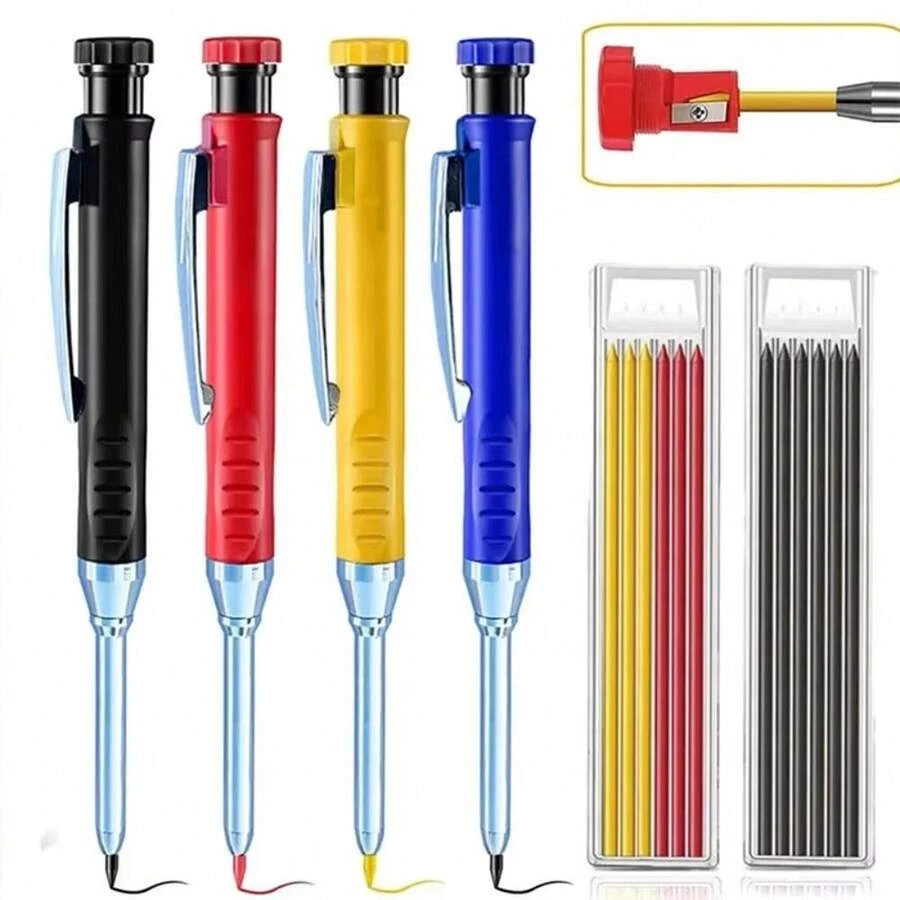 2.8mm Woodworking Pencil Set, Mechanical Deep Hole Marking Pencil With Built-In Sharpener, Long Nose Carpenter Pencil, Gift Tool For Carpenters, Builders, Woodworkers, DIY Enthusiasts And Handymen - A - View 1