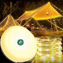 20M(787.4in) 2-In-1 Rechargeable Camping String Lights, Outdoor String Lights With 3 Lighting Modes, Christmas Decoration Lights, Hanging Portable LED Lights, Suitable For Garden, Yard, Camping, Halloween, Party And Wedding Decoration (Built-In 2000mAh Rechargeable Lithium-Ion Battery) - Round 20M - View 1