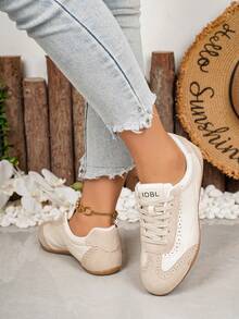 Women's Casual Sports Shoes Retro Versatile Soft Sole Lace-Up Sneakers - Beige - View 4