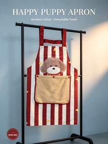 Korean-Style Vertical Striped Bamboo Cotton Apron With Printed Design And Large Pockets, Detachable Towel And Shoulder Straps - Suitable For Home, Daily Wear, Outdoor, Bookstore And Party Occasions, Women's - Multicolor - View 10