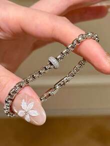 1 chiếc nhẫn hở hình trái tim đính kim cương hồng lấp lánh đá zirconia cao cấp thời trang, trang sức trái tim sang trọng - Vòng tay đan dây chạy vòng - Xem 8