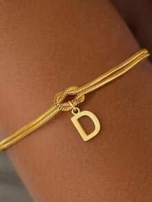 1pc Minimalist Niche Gold Knotted Double Layer A-Z Letter Pendant Bracelet For Women, Suitable For Delicate Daily Wear And Gift Giving - Multicolor - View 7