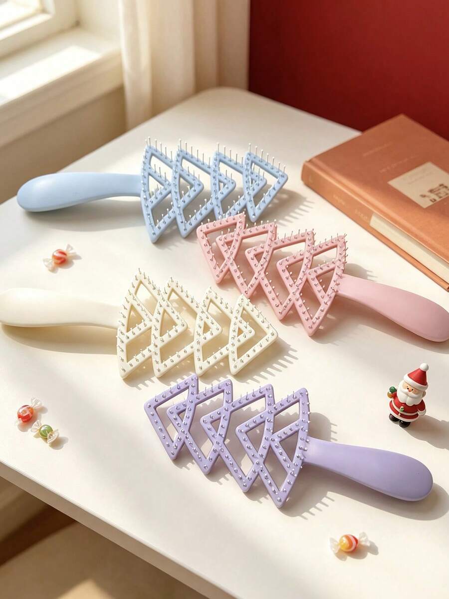 1PC Macaron Hollow Rib Comb For Women, Dry & Wet Use Detangling Comb, Home Use Volumizing Styling Portable Air Cushion Brush, Suitable For Long & Short Hair Grooming, Blow Dry Styling, Home And On-The-Go Hair Care - Multicolor - View 1