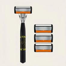 Men's Manual Shaving Razor With 6 Blade Design, Anti-Slip Handle, Replaceable Razor Heads, Portable Manual Razor For Daily Home And Travel Grooming - Multicolor - View 12