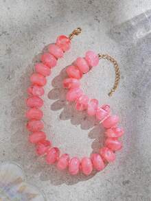 1pc Women's Fashion Minimalist Dopamine Candy Color Exaggerated Beaded Necklace, Versatile For Daily Wear (Random Gradient Color, Random Tail Drop) - Pink - View 2