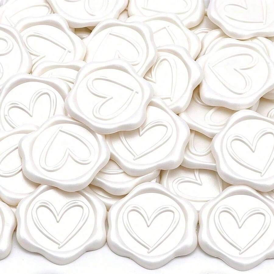 20pcs/Pack Pearl White Heart-Shaped Wax Seal Stickers, Envelope Seal Stickers, Self-Adhesive Stickers, Suitable For Wedding, Party, Birthday, Christmas - Heart Pearlescent White - View 1