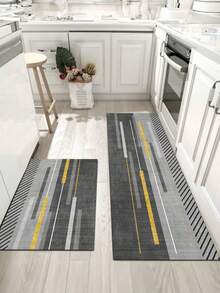 1 Pc Gray Paired With Gold Lines Pattern Kitchen Mat, 3.5 Mm Soft Rubber That Absorbs Water And Is Easy To Clean. Suitable For Corridors, Bathrooms, Living Rooms, Outdoor Door Mats, And Toilets. Useable Throughout The Year And For Various Holidays. - Multicolor - View 9