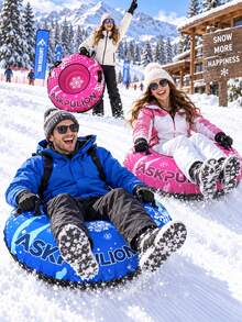 1件 110cm特大號雪圈，附雙手把與牽引繩，圓形充氣雪橇輪胎，適合冬季戶外滑雪、家庭雪上活動，聖誕禮物，聖誕、冬季、假期必備，健身器材，雪橇，戶外 - 大號布套滑雪圈 - 查看 9
