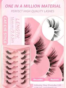 7 Pairs Half Lash False Eyelashes, Lightweight And Soft, Create Cat Eye Makeup Effect, Naturally Extend Eye Corners, Transparent Lash Roots, Suitable For Daily Makeup, Long-Lasting And Reusable, Cat Eye Effect Half Lash - Black - View 9