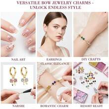 Random 5/10pcs Golden Bow Charms With Heart Rhinestone, Multi Color Crystal Bow Pendant For DIY Earrings Bracelets Necklaces Jewelry Making Accessorie - Multicolor - View 3