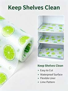 8/4pcs Lime Print Refrigerator Shelf Liners, Waterproof Non-Slip Fridge Mats, Washable Cuttable Drawer Protectors For Fridge Shelves, Kitchen Cabinets & Home Organization - Green - View 6