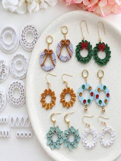 Christmas Wreath Polymer Clay Clay Cutters For Earrings, Festive Polymer Clay Earring Cutter Mold, Earring Making Supplies