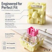 Empire Switch V3 5-Pin Linear Switches, Pre-Lubricated, Light Actuation Force, Smooth Typing Feel, 40/60/100pcs Pack With 10 Mixed Color Keycaps, Suitable For Mechanical Keyboard DIY And Gifts - View 7