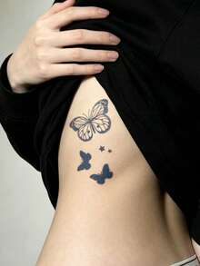 1pc Herbal Juice Semi-Permanent Magic Tattoo Sticker, Star & Butterfly Pattern, Long-Lasting 14 Days, No Fading, Non-Reflective, Temporary Tattoo Sticker For Arm, Shoulder, Neck, Collarbone, Waist, Abdomen, Leg And Body - Blue - View 3