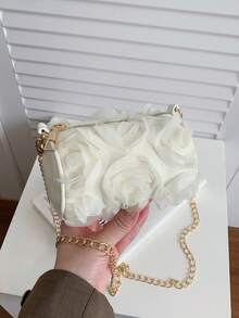 Girls' 3D Mesh Rose Cylinder Small Bag, Sweet Floral Chain Crossbody Purse, Decorative Coin Purse For Little Girls - A - View 6