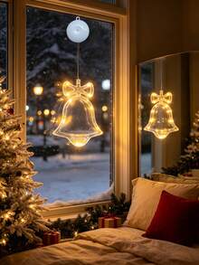 Christmas Bell Shaped Suction Cup LED Window Light, Warm Ambient String Light, Battery‑Powered Suction Hanging Lamp, Home Window Glass Decorative Light For Xmas Party Decoration - Suction Cup Lamp - View 7