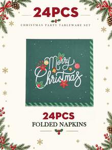 10/20pcs Christmas Disposable Paper Tableware Set, Includes 7-Inch And 9-Inch Plates, Cups, Napkins And Straws; Featuring Deep Green "Merry Christmas", Poinsettia And Bell Decorative Patterns, Suitable For Christmas Parties, Holiday Dinners, Winter Celebrations And Holiday Table Decor. - Multicolor 3 - View 16