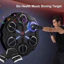 Intelligentes Musik-Boxtrainer-Wandgerät mit Bluetooth in Schwarz für Anfänger und Erwachsene, inklusive zwei Schutzhandschuhen, vier Saugnäpfen, vier Klettbändern und einer Batterie, vielseitig einsetzbar als Boxziel, Schlagpolster und Trainingsgerät für das tägliche Heimtraining zu Hause, Wandmontage. - Schwarz - Übersicht 2