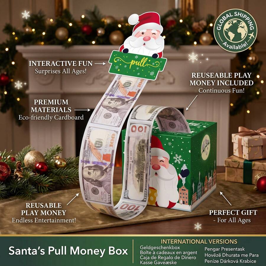 Kotak Hadiah Tarik Uang Bertema Natal, Ideal untuk Pesta Natal & Hadiah Liburan