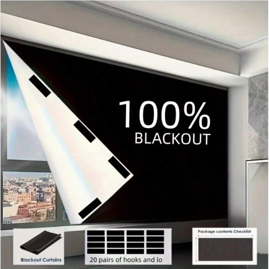 100% Blackout Fabric Self-Adhesive Sunshade Curtain, Balcony UV Protection Blackout Blind, Freely Cuttable To Fit Various Window Shapes, Customizable Size, Suitable For Multiple Scenarios, No Drilling Required, Portable