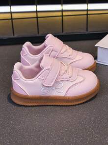Giày sneaker thường ngày cho bé gái mùa xuân/thu, thêu nơ, quai dán dễ xỏ, mũi tròn bảo vệ ngón chân, da bò, đế mềm chống trượt, cho bé tập đi, mầm non, đi học và dùng hàng ngày đa năng - Hồng - Xem 5