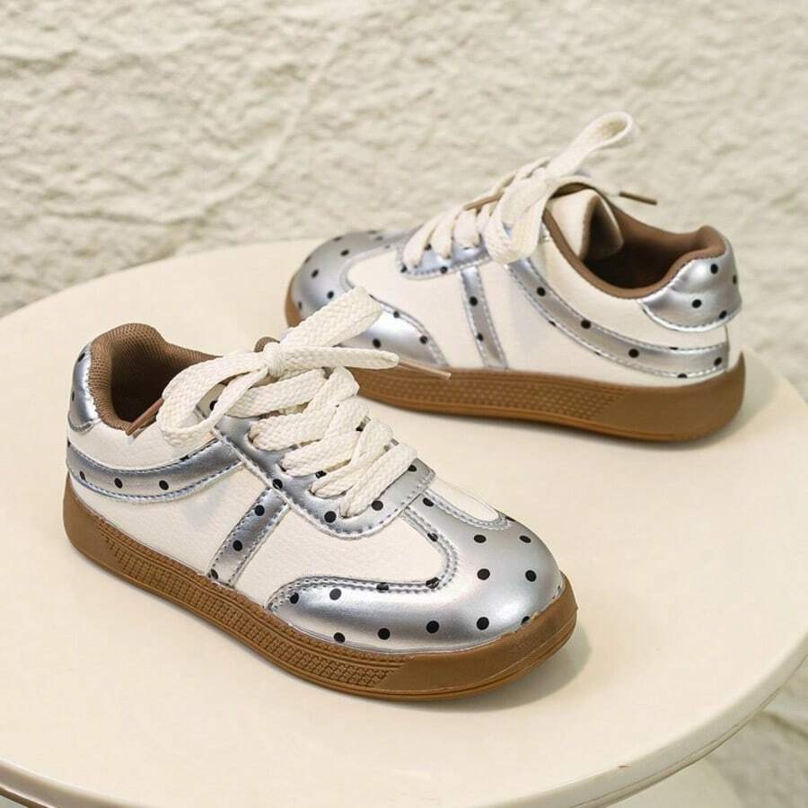 1 Pair Fashionable Baby Printed Flat Shoes, Soft & Breathable Fabric, Lightweight Shock-Absorbing Non-Slip Sole, Caring For Baby's Little Feet. Multiple Colors Available, Suitable For Running & Jumping, Must-Have For Cute Babies! - Silver - View 1