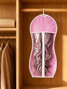 1pcMinimalist Style Non-Woven Fabric Wig Storage Bag, With Clear Transparent Window And Zipper Closure, Hanging Design For Wig Protection And Organization, Wig Dust Cover Pouch, Ideal For Bedroom Closet, Salon Use In All Seasons - Multicolor - View 4