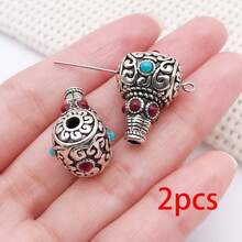 2pcs Three Hole Guru Beads Alloy Inlaid Turquoise Red Stone Buddha Head Charms For DIY Bracelet Handmade Mala Jewelry Making - Multicolor - View 8