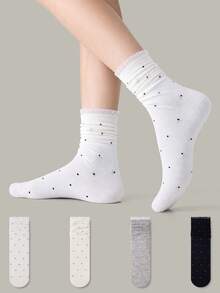 ZUJO 4 Pairs Women's Mid-Calf Slouch Socks, Ruffled Polka Dot Pattern, Suitable For All Seasons, Perfect For Home And Travel, Simple And Comfortable, Random Color - Multicolor - View 5