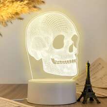 Skull Mesh Pattern Acrylic Night Light, USB Powered Warm Light Desktop Decor Lamp, Creative Artistic Desktop Ornament, Personalized Atmosphere Bedroom Bedside Table Decoration, Suitable For Halloween Theme Decor, Toy Enthusiast Holiday Birthday Gift - Warm white light - View 3