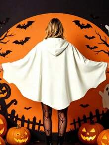 1pc Halloween Ghost Hooded Costume Adult Funny Pumpkin Face Cape Cosplay Outfit Prop - White - View 3