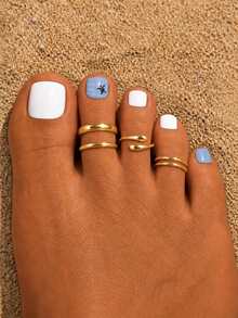 4pcs Fashionable Elegant Open Adjustable Women's Toe Ring Set, Versatile Stackable Design, Suitable For Women's Daily Wear, Beach Vacation, Fashionable Foot Jewelry Gift - Gold - View 1