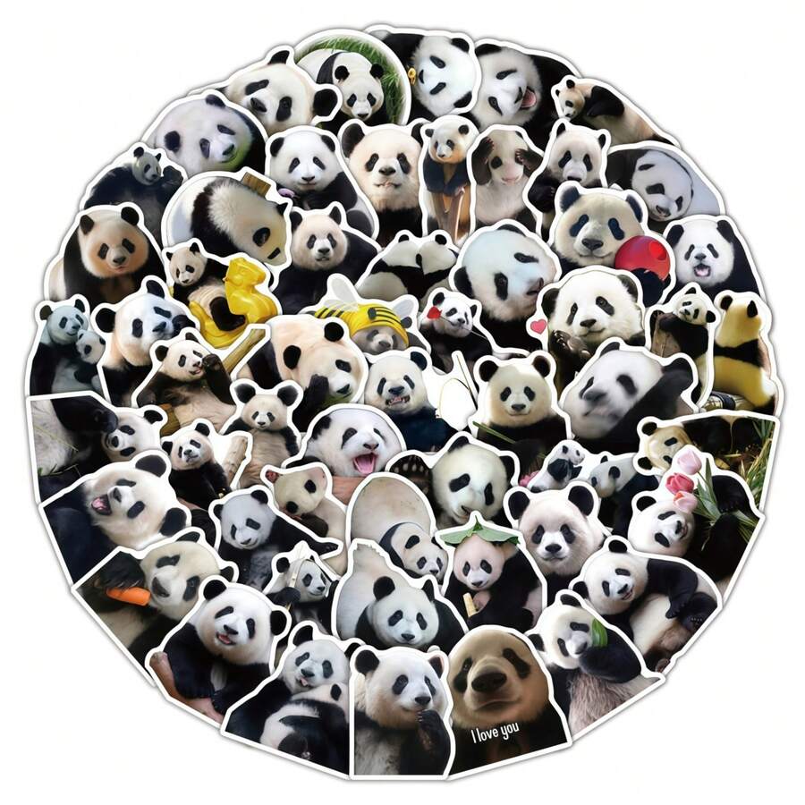 61pcs Floral Panda Stickers - Waterproof Vinyl Decals With Cute Panda And Flower Patterns Suitable For Laptops, Water Bottles, Luggage And DIY Crafts Perfect For Animal And Nature Lovers To Add Fun And Cute Decoration To Everyday Items - Multicolor - View 1