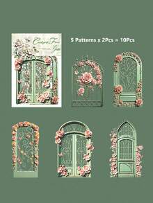 10pcs Vintage Garden Flower Gate Hard Card Stickers, Scrapbook DIY Collage Decoration, Journal Planner Material - Garden Gate - View 13