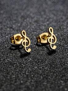 1pair Fashionable High Treble Clef Shaped Earrings For Women - Music Notes - View 9