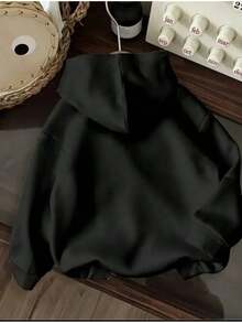 Women's Floral Print Detailed Fleece Lined Hooded Sweatshirt - Black - View 2