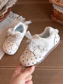 Sepatu Olahraga Anak Perempuan Bergaya Manis, Sepatu Olahraga Anak Perempuan Motif Polkadot Kecil, Jala, Pita, dan Perekat Velcro. - Krem - View 3