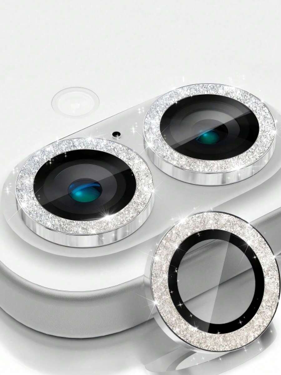 3pcs Camera Lens Protector Film, Compatible With IPhone Duo 18 Pro Max, 18 Pro, 17 Pro Max, 17 Air, 17 Pro, 16 Pro Max, 16, 15, 15 Plus, 14, 13, 12, 11 Mini Plus, Pro Max, Shiny Single Layer Metal Glitter, 9H Hardness Anti-Scratch Screen Protector, Fashion Accessory, Thoughtful Protective Case, Silver Glitter, Easter Gift, Spring Party - 3PCS - View 1