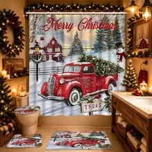 1pc/4pcs Christmas Snowman Shower Curtain Set: 4-Piece Bathroom Decor With Rug, Toilet Lid Cover And Mat, Suitable For Holiday Celebration - A - View 21