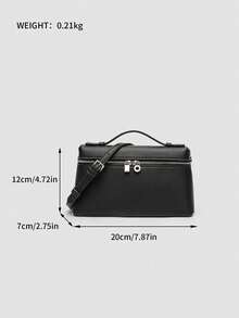 1pc Solid Color Lychee Texture PU Square Shoulder Bag, Small Size, Suitable For Daily Fashion Matching, Minimalist Style - Black - View 7