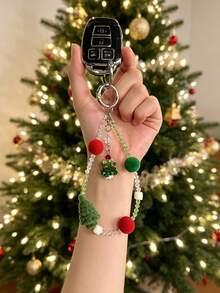 Natal - 1 Buah Gantungan Kunci Mobil Liontin Pohon Natal Manik-manik Kristal Imitasi Buatan Tangan (Casing Kunci Tidak Termasuk) - Gaya acak - View 5