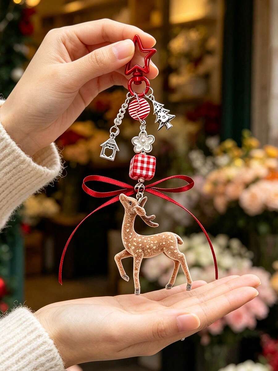Christmas Reindeer Bag Pendant Keychain,Christmas Pendant Deer Bag Hanging, Y2k Retro Car Hanging Keychain Gift,Reindeer Pendant,Christmas Gift - Multicolor - View 1