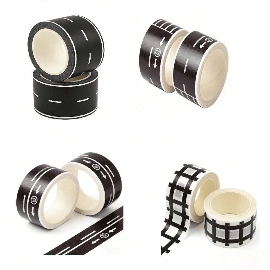 Multi-Style - Easy-Tear Residue-Free Track Tape, Featuring Black And White Design, Perfect For Project Decoration And Party Setup. It's Suitable For Double-Sided Tape, Making It An Ideal Choice For Themed Events And Fan Gatherings. - DIY Track Decoration - View 1