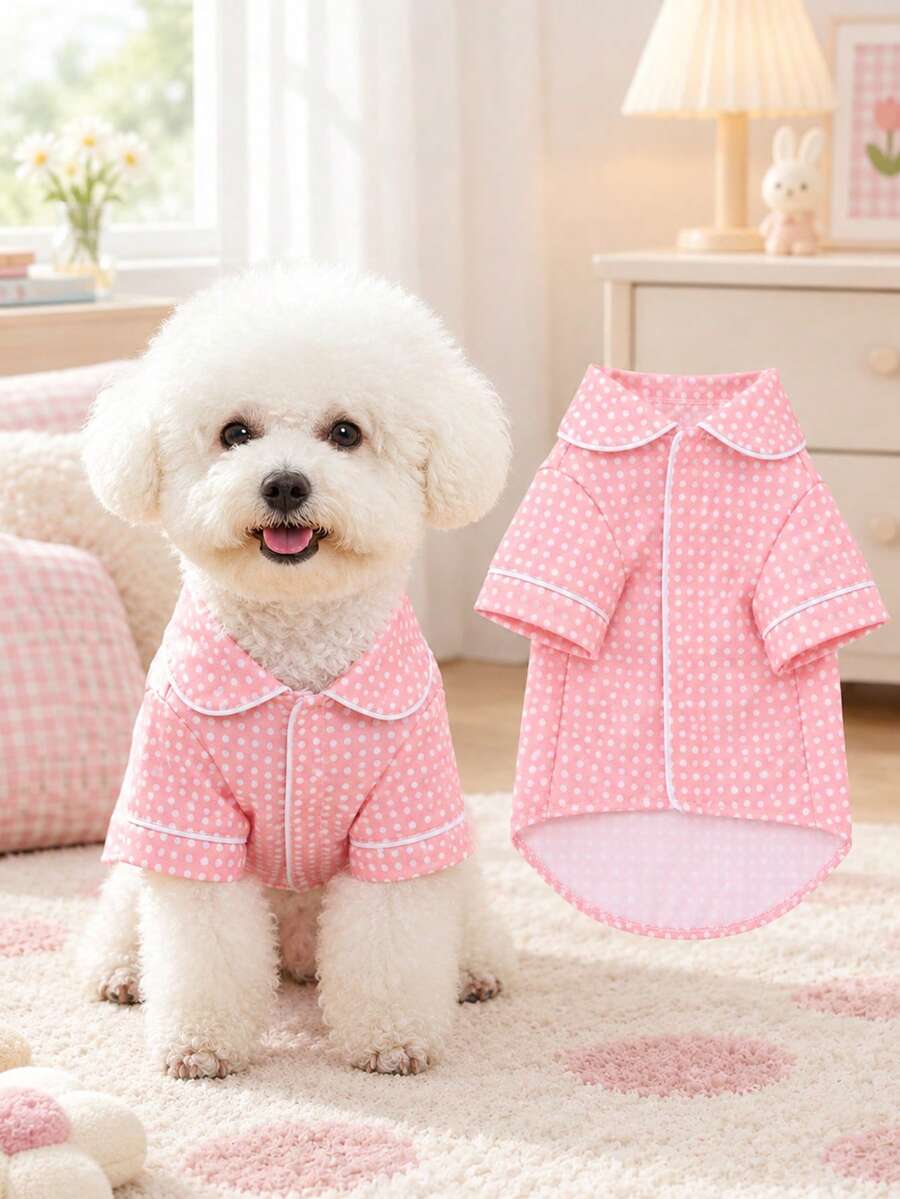 Pink Polka Dot Cat & Dog Home Pajamas, Suitable For Small And Medium Dogs All Year Round, Non-Elastic, Lightweight, Breathable And Comfortable (Size Runs Small, Recommend Buying 1-2 Sizes Up)