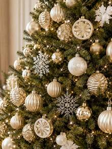40/1pcChampagne Christmas Ball Decoration Set, Christmas Tree Decor, Christmas Party Supplies, Christmas Decoration, Home Decor Set, Suitable For Decorating European And American Christmas Party Table, Christmas Tree - A - View 3